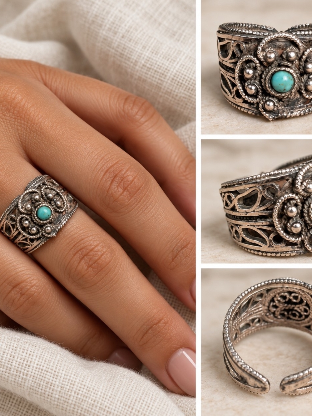 Sterling Silver Filigree Ring with Turquoise Accent